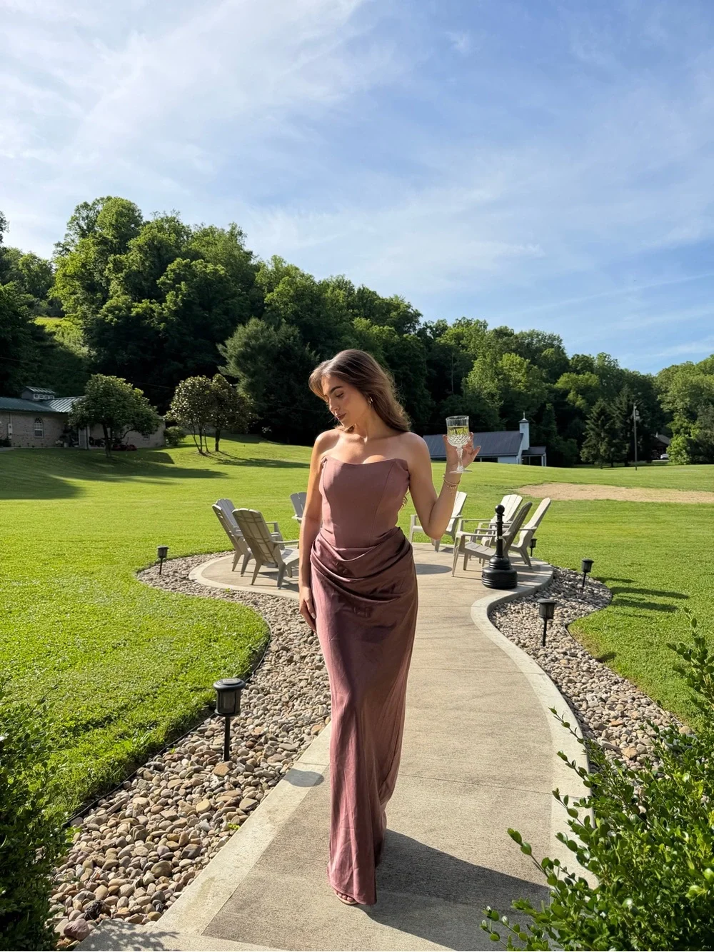 Strapless Mauve Maxi Dress - Women's Evening Gown - Picture 3 of 5